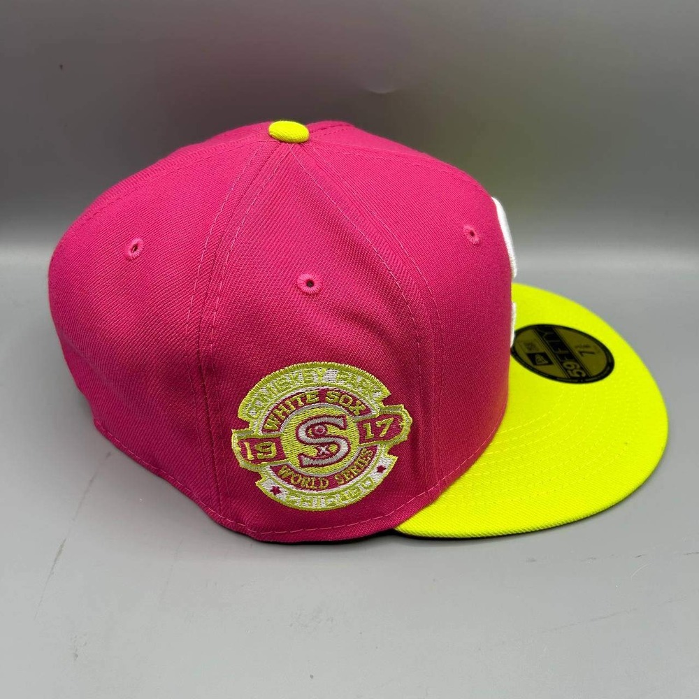 Chicago White Sox Hat Men 7 3/8 Pink Yellow 59Fifty New Era MLB Fitted Cap New